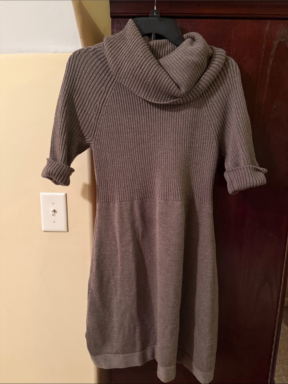 LOFT Taupe Ribbed Cowl Neck Knit Dress